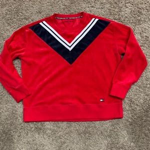 Tommy Hilfiger red velour sweatshirt large